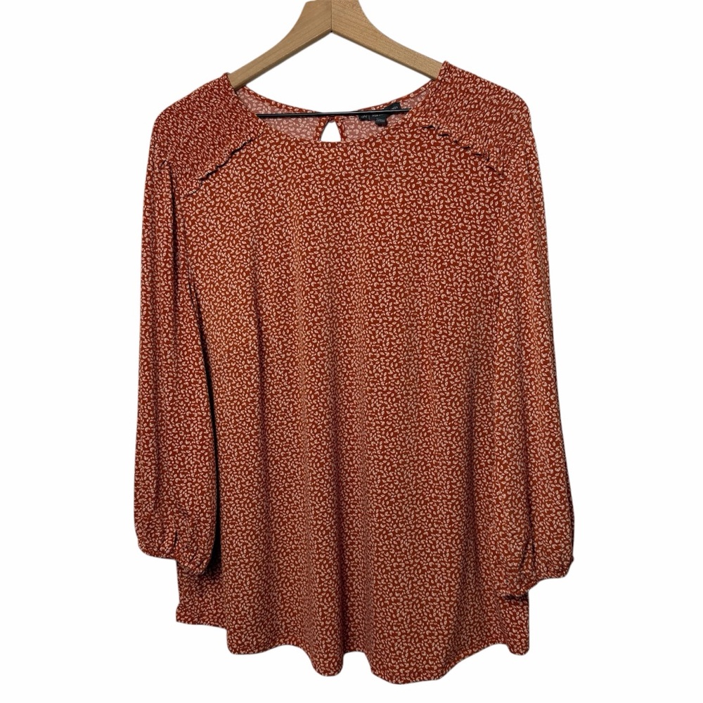 ADRIANNA PAPELL ORANGE WHITE LONG SLEEVE WOMEN PLUS SIZE 2X BLOUSE BRAND NEW